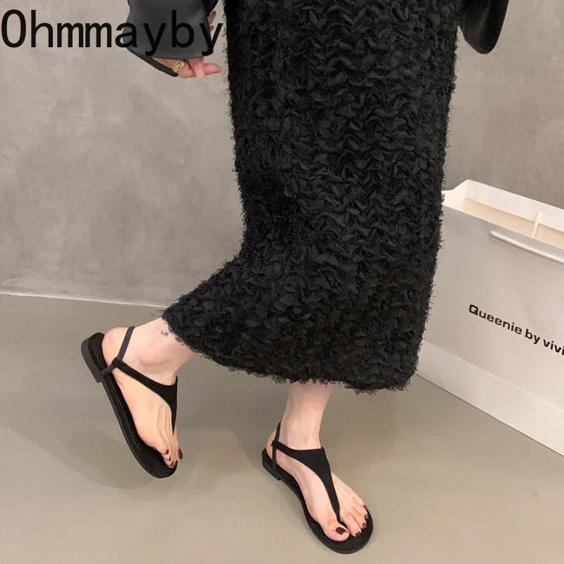 Summer Clip Toe Women Gladiator Sandals Casual Beach Vacation Shoes Ladies Elegant Dress Flats Sandalias