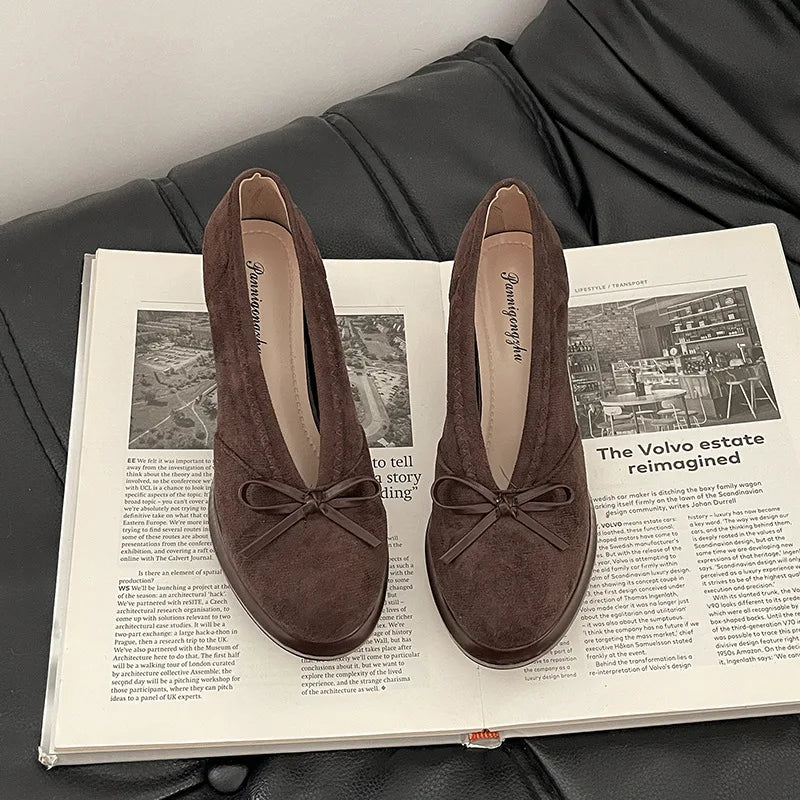 Women's High Heels 2025 Spring Autumn New Vintage Fashion Bow Knot Party Chunky Heels Outdoor Non Slip Luxury Mary Jane Shoes