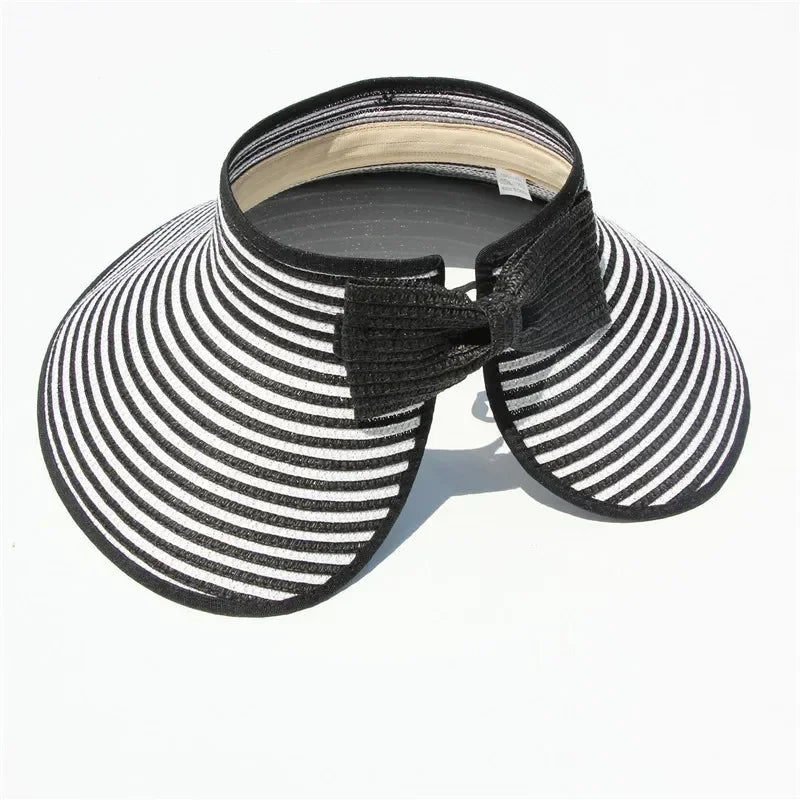 Women's Summer Hat Large Brim Foldable Breathable Empty Top Sun Hat Beach Accessories Outdoor Casual Sunshade Sunhat Visor New