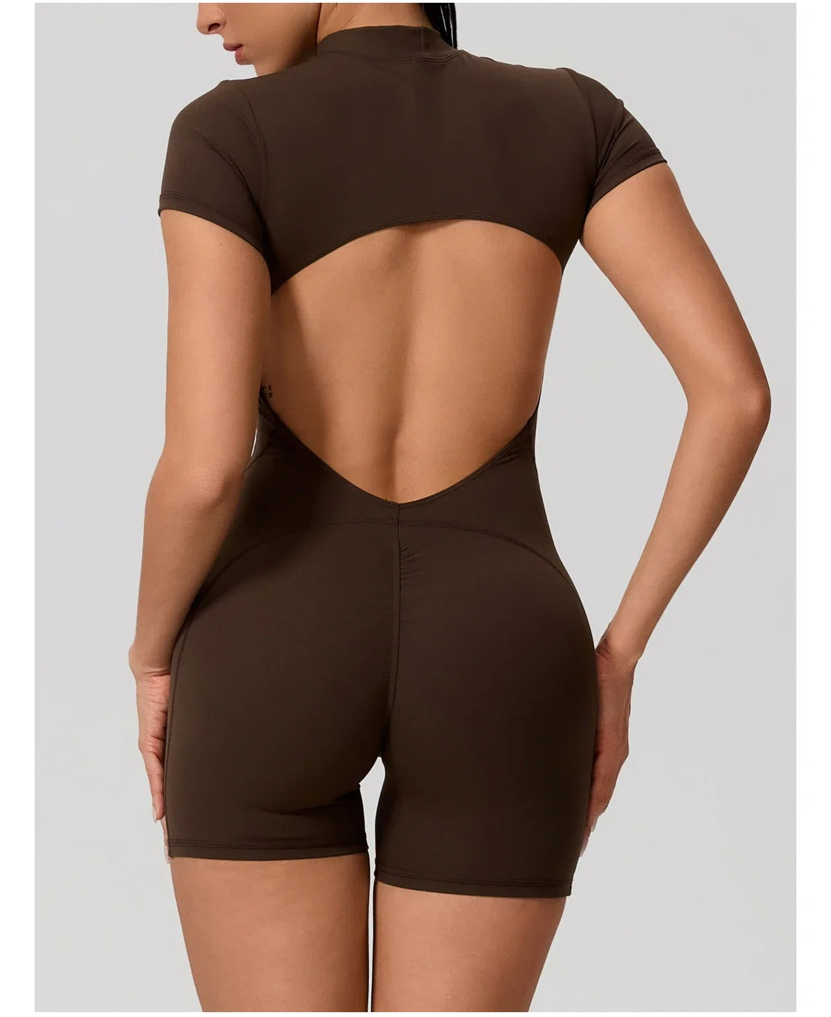 Hearuisavy Summer Women's Short Sleeved Sports Overalls Running Yoga Jumpsuit High Stretch Push Up Fitness Bodysuit With Zipper