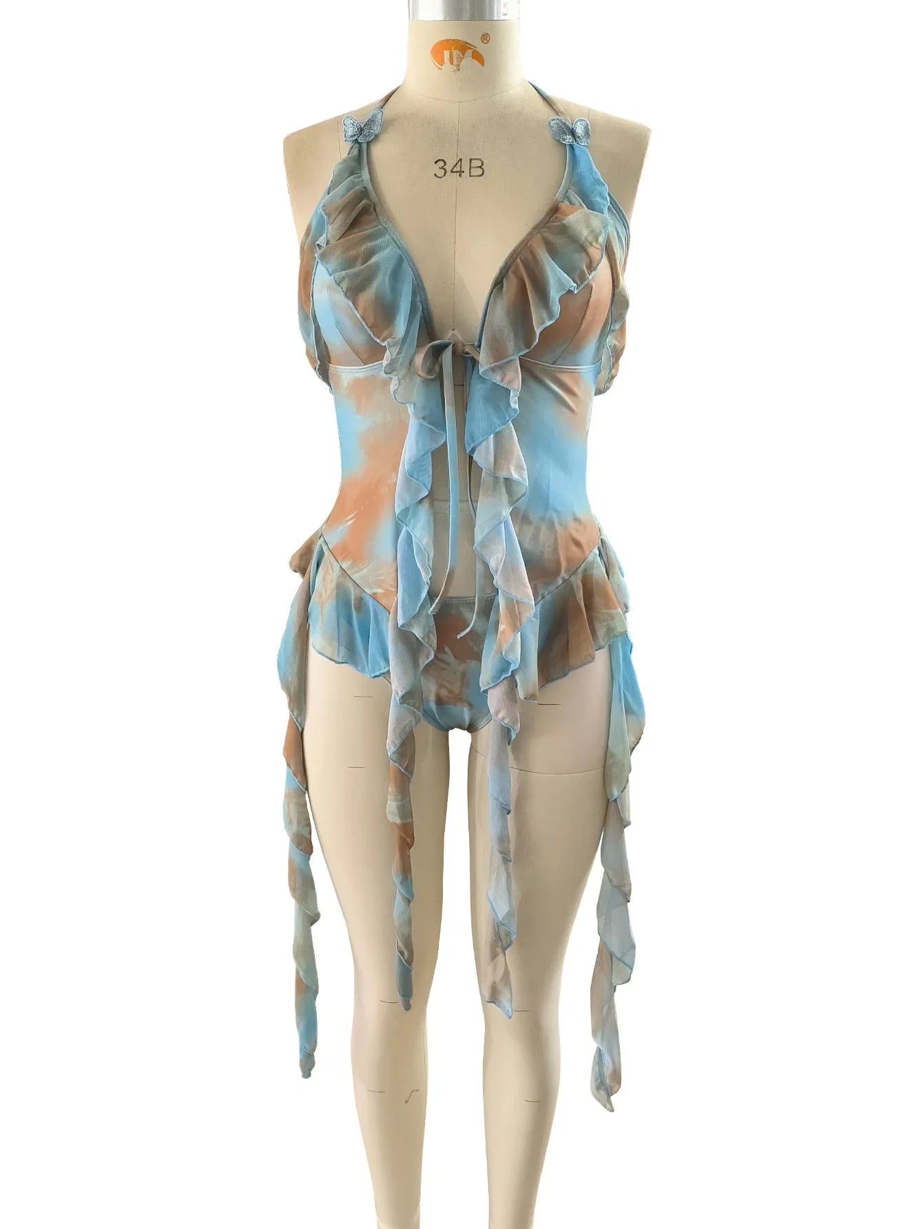 Sexy Blue Tie Dye Gradient Bikini Set 2026 Women Ruffle Push Up Crop Top High Waist Swimsuit Beach Bathing Suit 2 Piece Swimwear