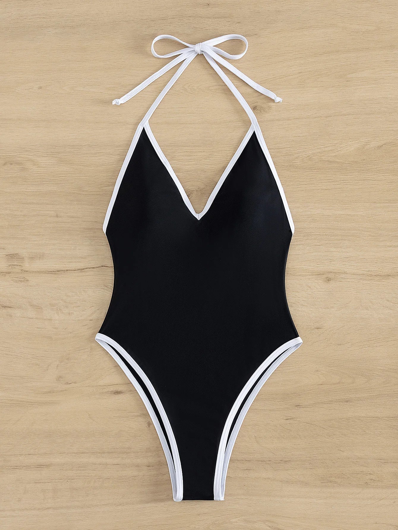 Sexy Deep V Neck One Piece Swimsuit 2025 Women Black Contrast Push Up Backless Slim Tummy Control Swimwear Beach Pool Bather