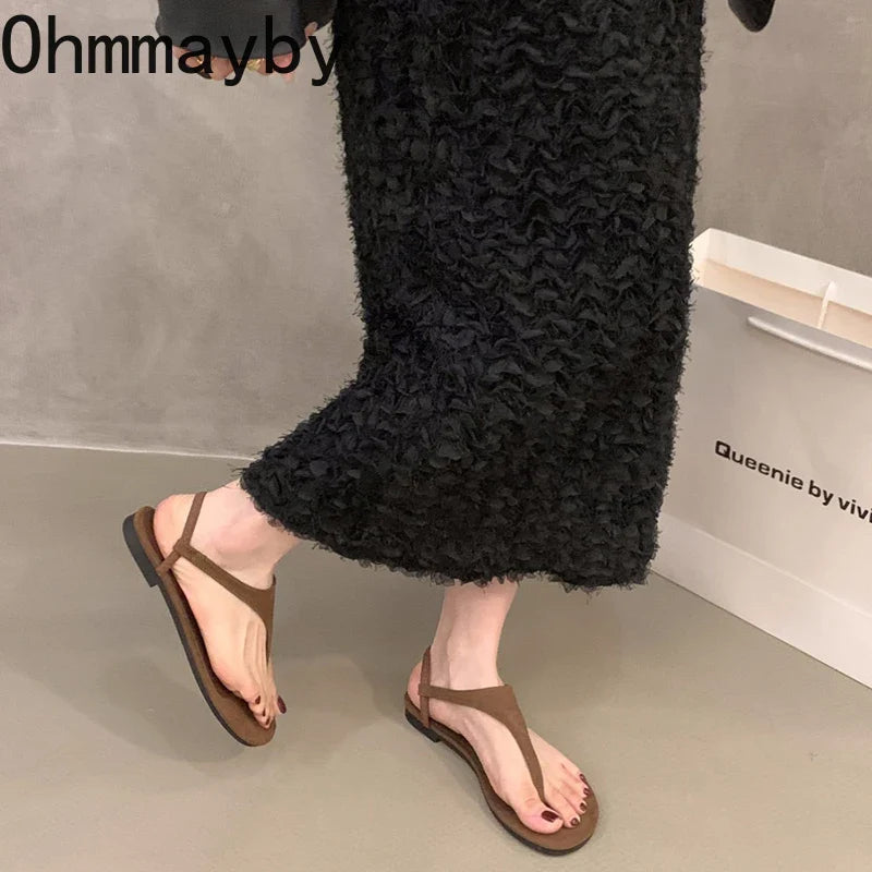 Summer Clip Toe Women Gladiator Sandals Casual Beach Vacation Shoes Ladies Elegant Dress Flats Sandalias