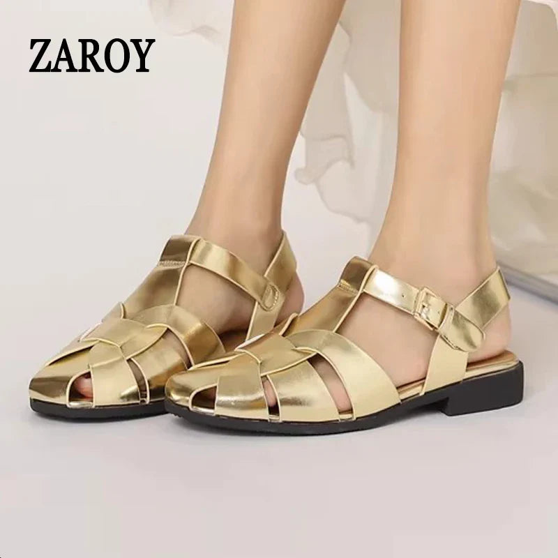 ZAROY Women Sandals Summer 2026 Newest Female Shoes Elegant Office Ladies Sandals Casual Soft Beach Flat Sandalias Roman Zapatos