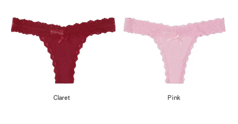 6pcs/Set Perspective Floral Panties Women Lace Thongs Low Waist Comfortable Solid Ladies G-string Bow Female Sexy Underwear