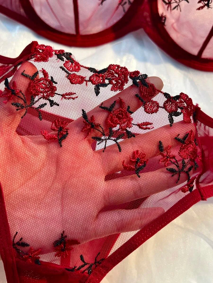 Sexy Lingerie Women Thin Transparent Lace See Through Female Erotic Underwear Bra And Panty Set Sleepwear Suit Embroidery Floral