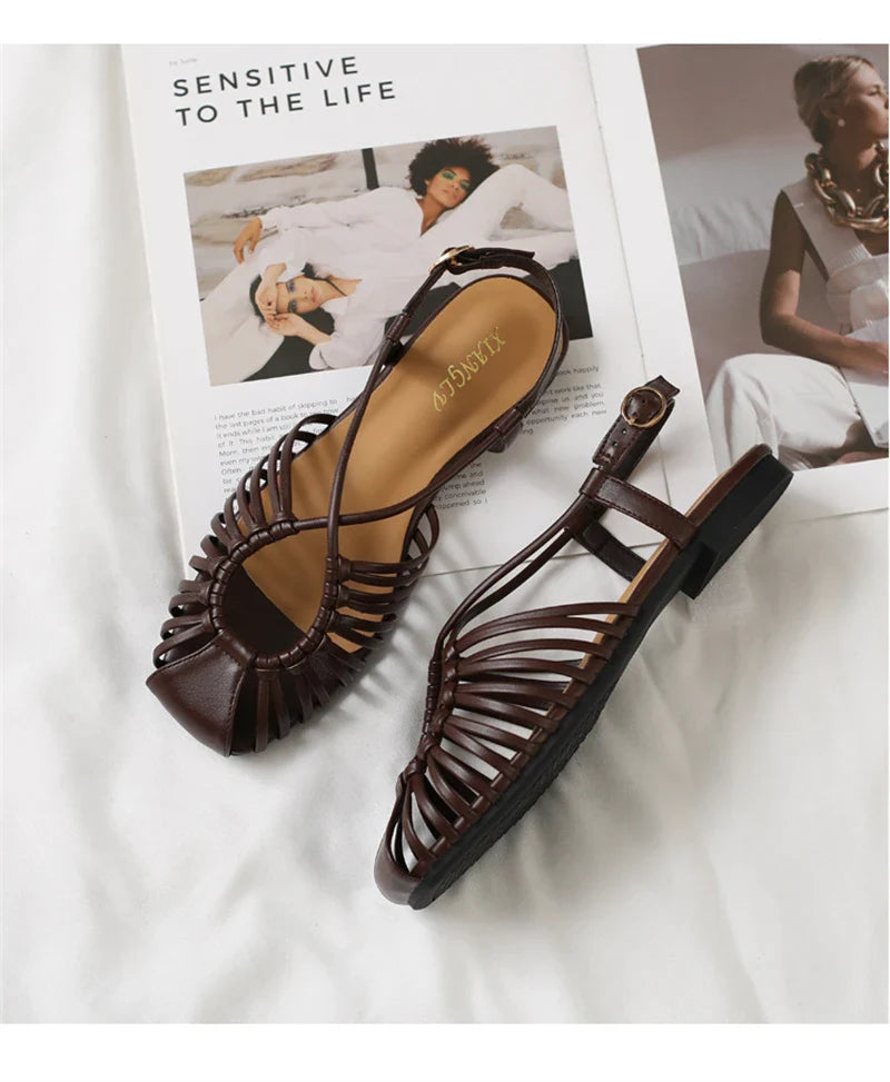 ZAROY Women Flat Sandals Summer Narrow Band Roman Shoes Casual Plus Size Brand Designer Banquet Beach Gladiator Sandalias Zapato
