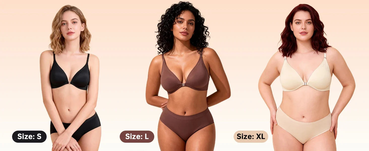 7 Pack Of Color Women's Front Closure Bras Seamless Push-Up Wireless Bras with Removable Padding Basic Everyday T-Shirt lingerie