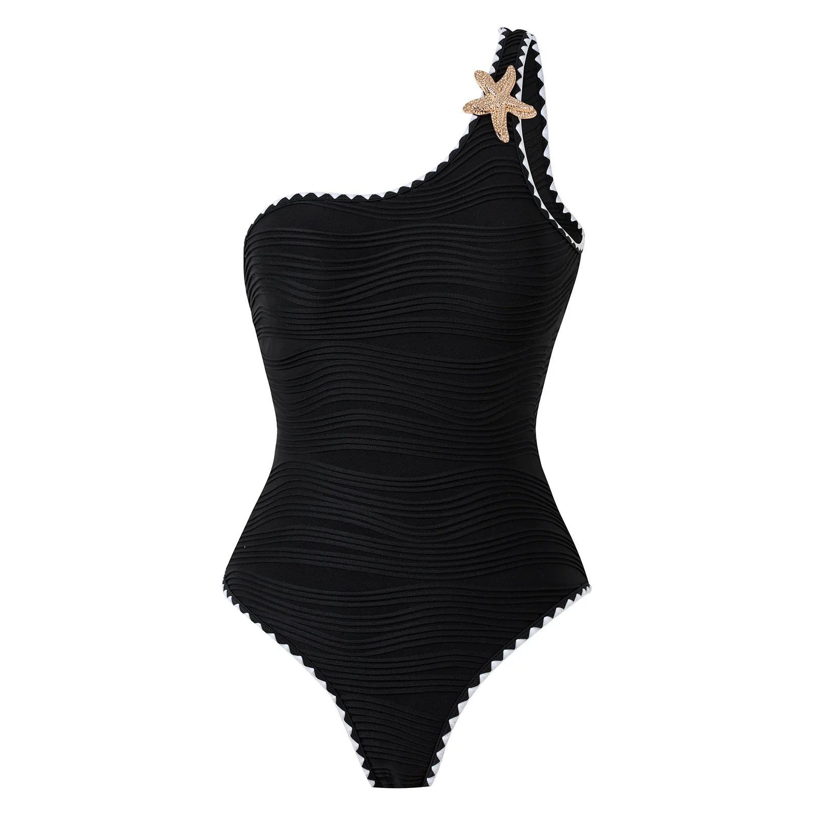 Women's One Piece Swimsuti Sexy Black Metal Starfish Ornament Tummy Control Swimwear 2025 Summer Bathing Suit Holiday Monokini