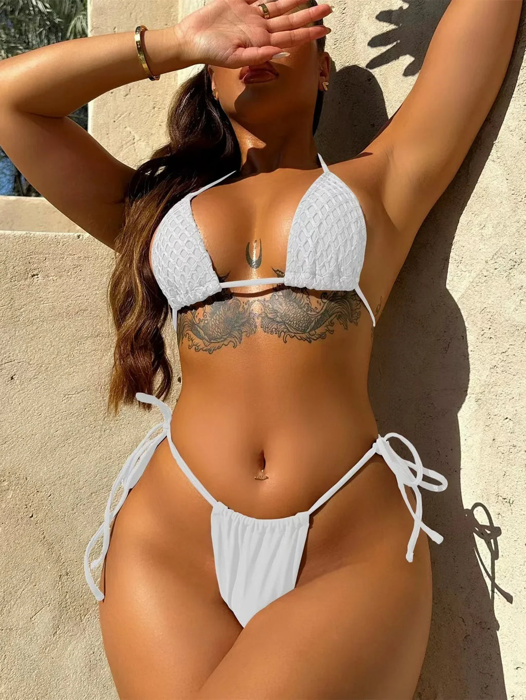 2026 Summer New Sexy Hollow Out Bikini 3 Piece Set Solid Spaghetti Strap Tops + Laced Upunderpants + Skirt Swimwear Swimsuit
