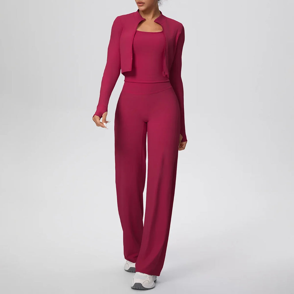 Yoga Set 3PCS Women Workout Sets Sportswear Gym Clothing Fitness zipper Long Sleeve High Waist Leggings Sports Suits Yoga Suit