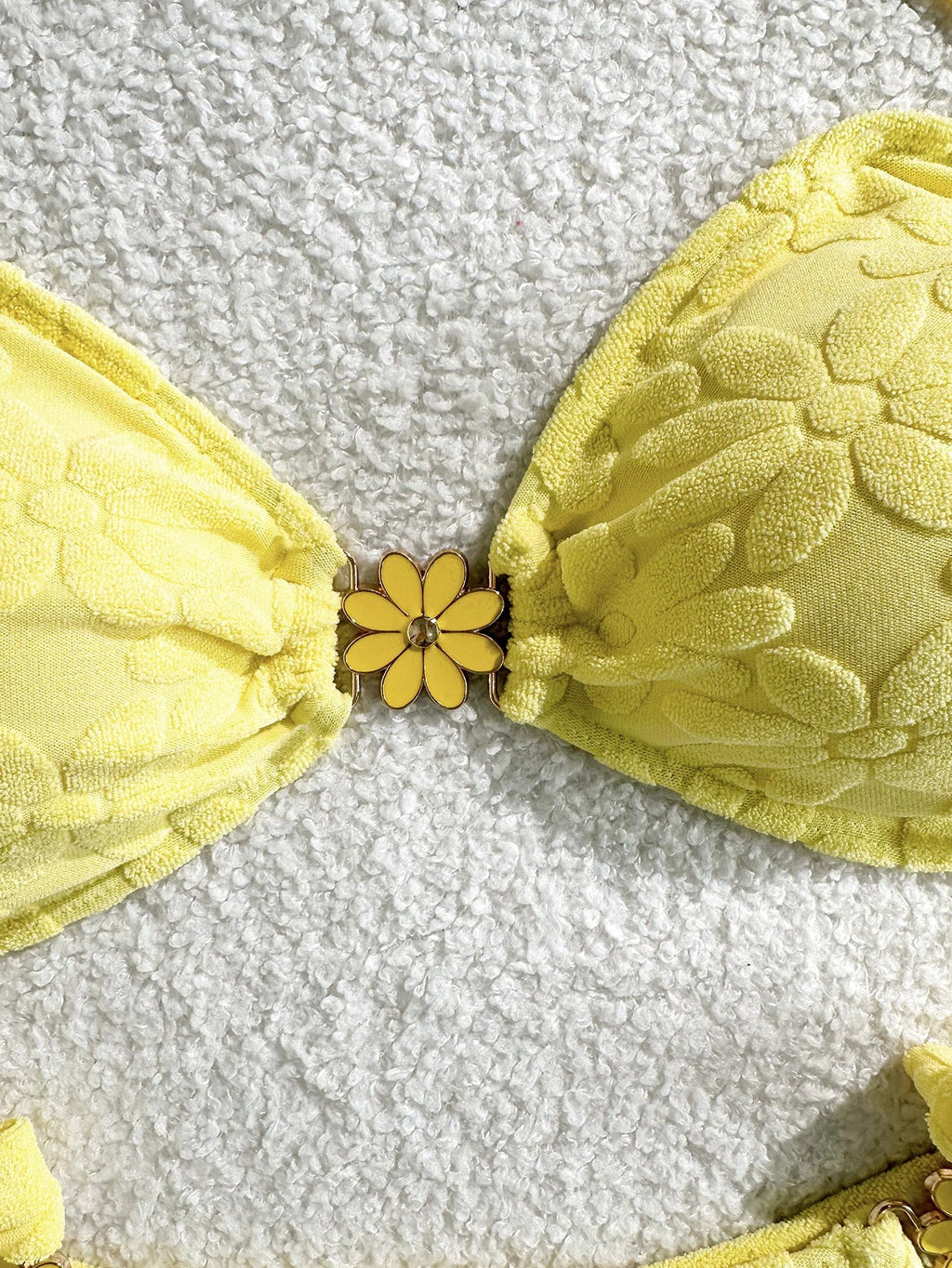 Sexy Yellow Bikini Set 2026 Women 3D Flower Pleate Push Up Bra Tie Side Thong Swimsuit Beach Holiday Bathing Suit Micro Swimwear