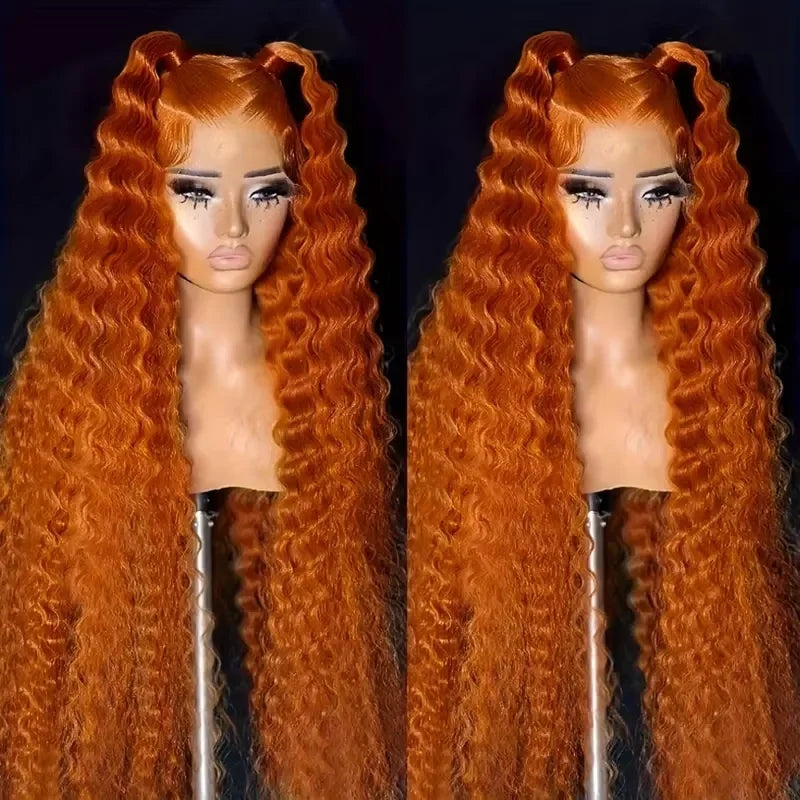 38 inch Brazilian Deep Wave Ginger Orange 13x6 HD Lace Front Human Hair Wig Curly 13x4 Lace Frontal Wig 5x5 Glueless Closure Wig