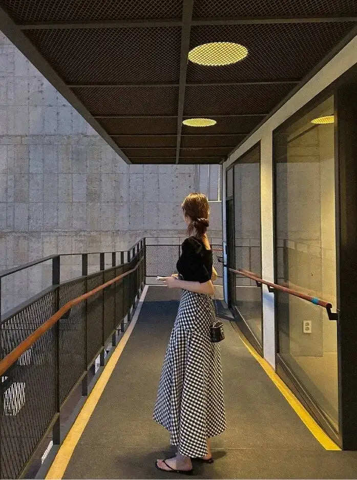WOMENGAGA Korea Style 2023 Spring/Summer New High Waist Elegant Split Plaid Skirts Half Length Skirts Fashion Women 2023 22IV