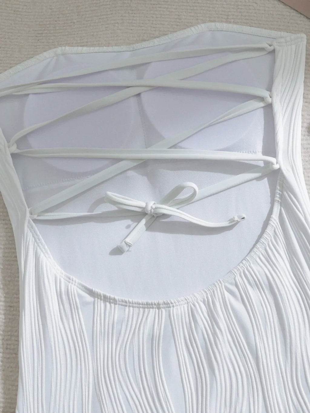 Sexy Bandeau Swimwear Women 2025 White Hollow Bandage Cross Drawstring One Piece Swimsuit Beach Bathing Suit Holiday Monokini