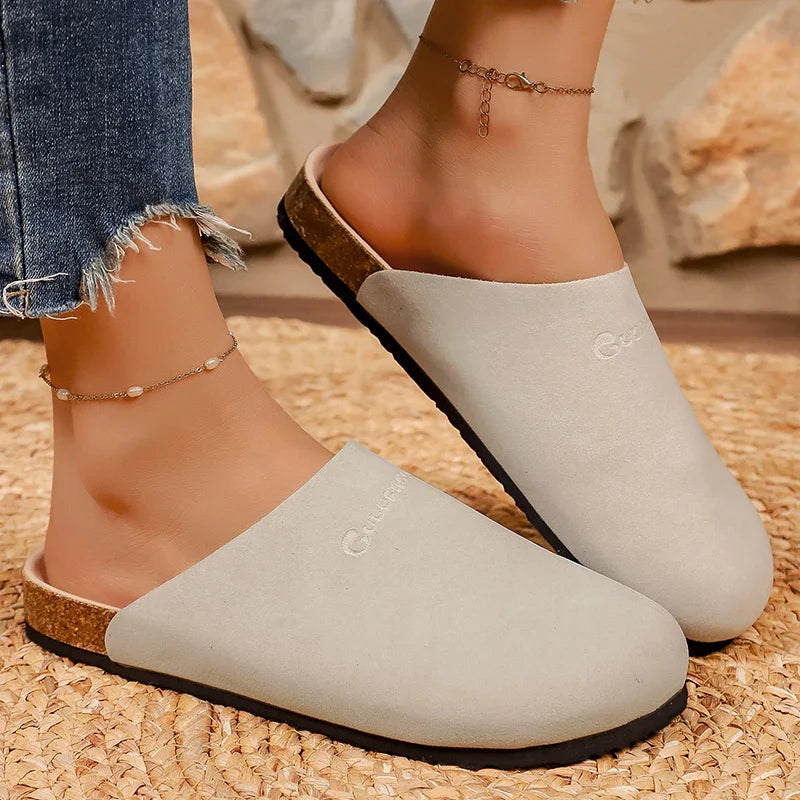 Vintage Faux Suede Birken Slippers Women Summer Closed Toe Outdoor Mule Slippers Woman Plus Size 43 Flat Heels Clogs Sandals