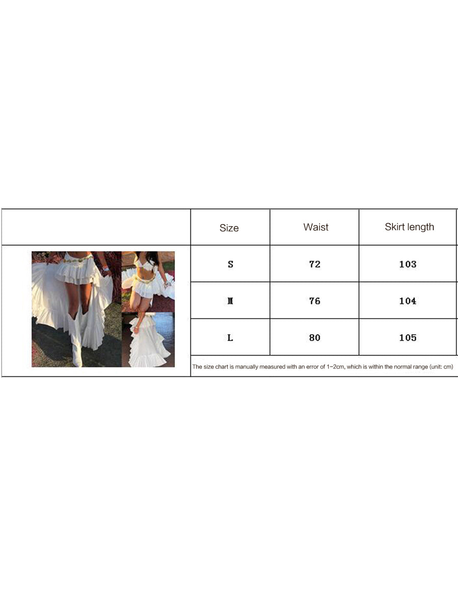 Women's Elastic Band Waist Flowy Skirt Irregular Ruffle Asymmetrical Midi White Boho Skirt Streetwear