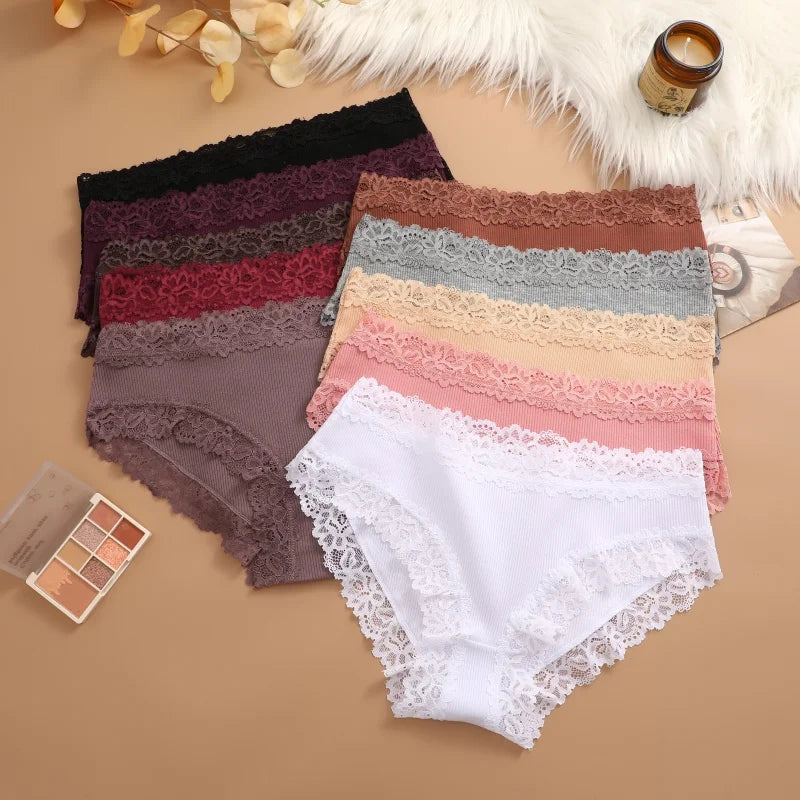 3Pcs Sexy Cotton Lace Panty Women Low Waist Panties Underwear S-XL Solid Color Ladies Briefs Lingere Underware Comfortable Women