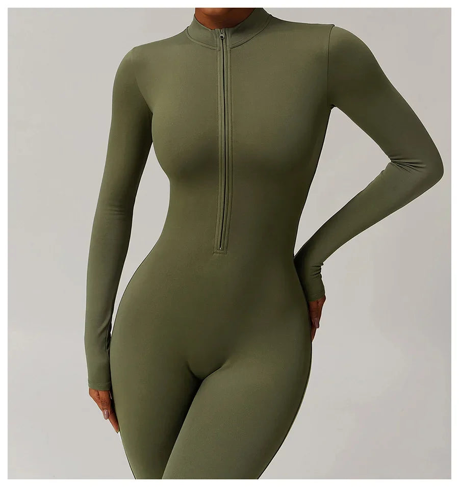 Zipper Workout Jumpsuit Sports Overalls Women Gym Clothing Running Long Sleeves Fitness Gym Tracksuit Short Sportswear Yoga Set