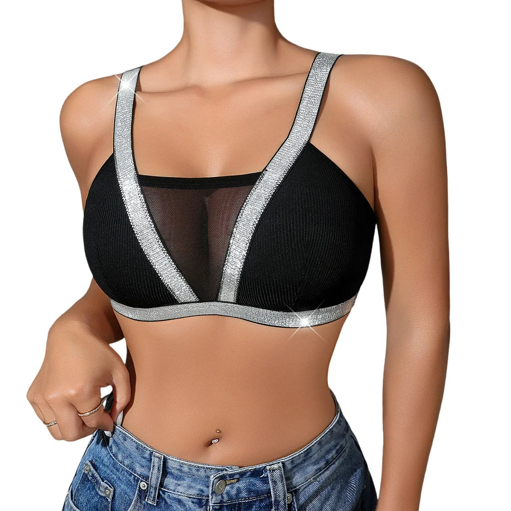 1pcs Fashion New Style Bras Silver Satin Women's Underwear Wire-Free Padless Bras Elegant Lady Bra Comfortable Sexy Lingerie