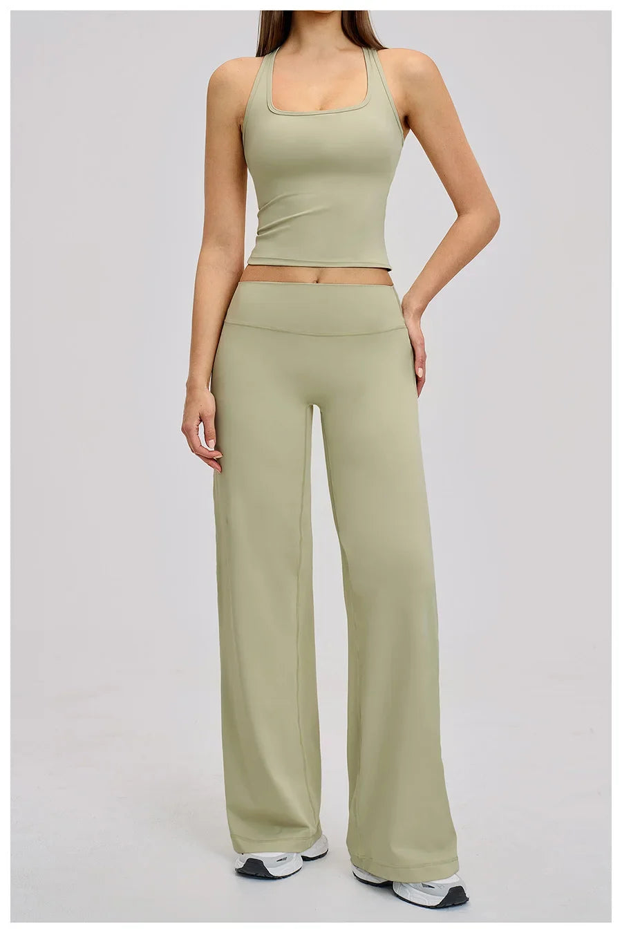 2 Piece Yoga Clothes Women Tracksuit Athletic Wear Pilates Fitness Suit Gym Workout Sets Push Up Sports Vest Wide Leg Pant Suit