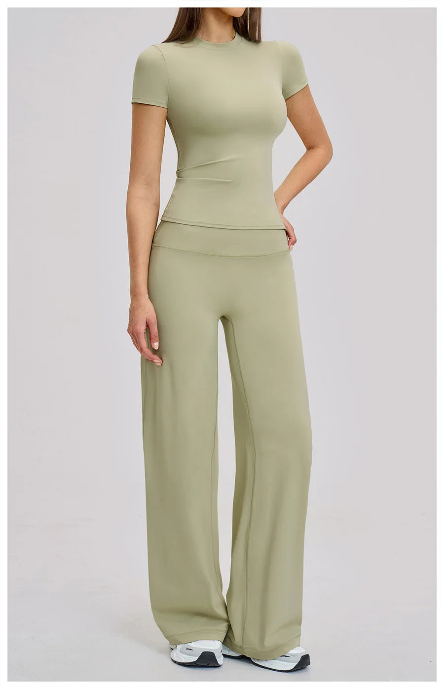 Yoga Set 2 Pieces Women Fitness Sportswear Gym Loose wide-leg pants Long-sleeved T-shirt Sports Crop Tops Tracksuit Workout Wear