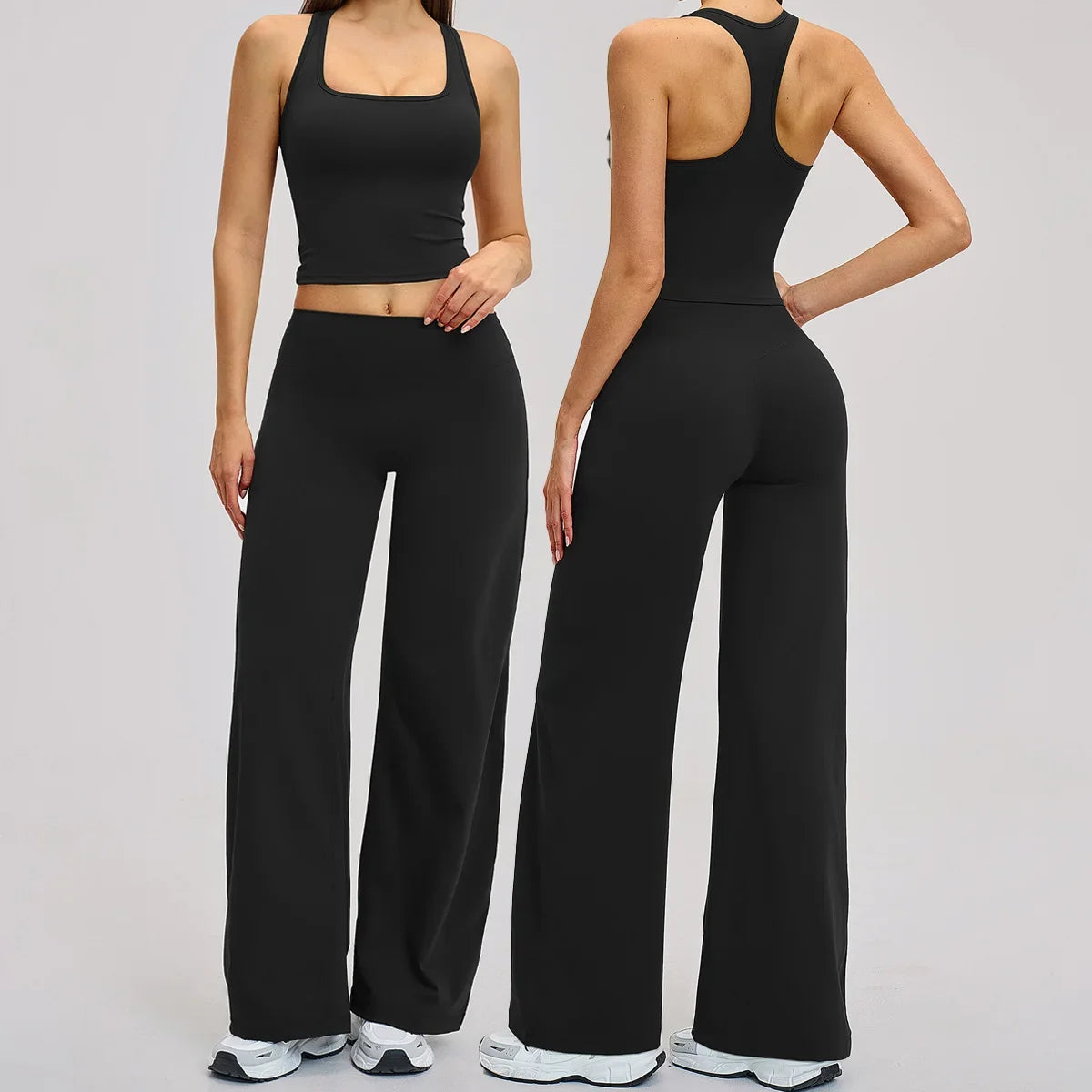 2 Piece Yoga Clothes Women Tracksuit Athletic Wear Pilates Fitness Suit Gym Workout Sets Push Up Sports Vest Wide Leg Pant Suit