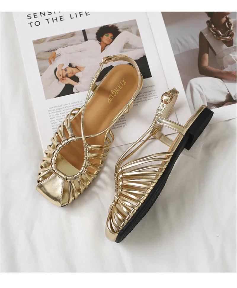 ZAROY Women Flat Sandals Summer Narrow Band Roman Shoes Casual Plus Size Brand Designer Banquet Beach Gladiator Sandalias Zapato