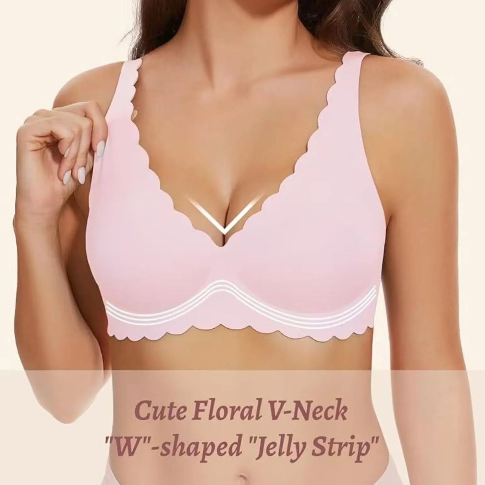 Women's Deep V Wave Seamless Jelly Bra Wire-free Seamless Bra Thin Mold 3/4 Cup Bra Comfortable Plus Size Push-up Underwear