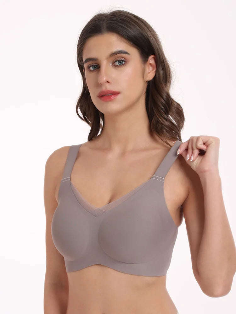 Women's Wire-Free Seamless Bra Full Cup Thin Molded Cup Beautiful and Comfortable Underwear Plus Up