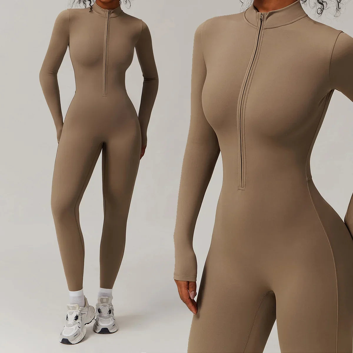 Zipper Workout Jumpsuit Sports Overalls Women Gym Clothing Running Long Sleeves Fitness Gym Tracksuit Short Sportswear Yoga Set