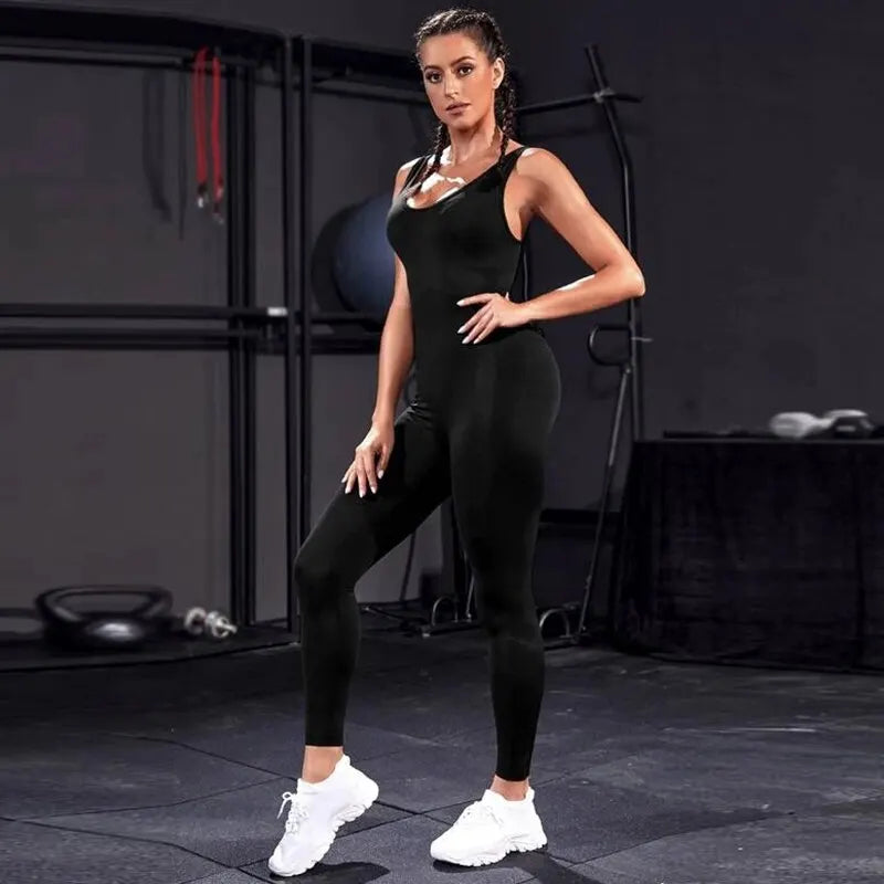 Solid Sleeveless Backless Low Neck High Waist Bodycon Jumpsuits For Women Casual Rompers Activity Jogger Suits Backless Bodysuit