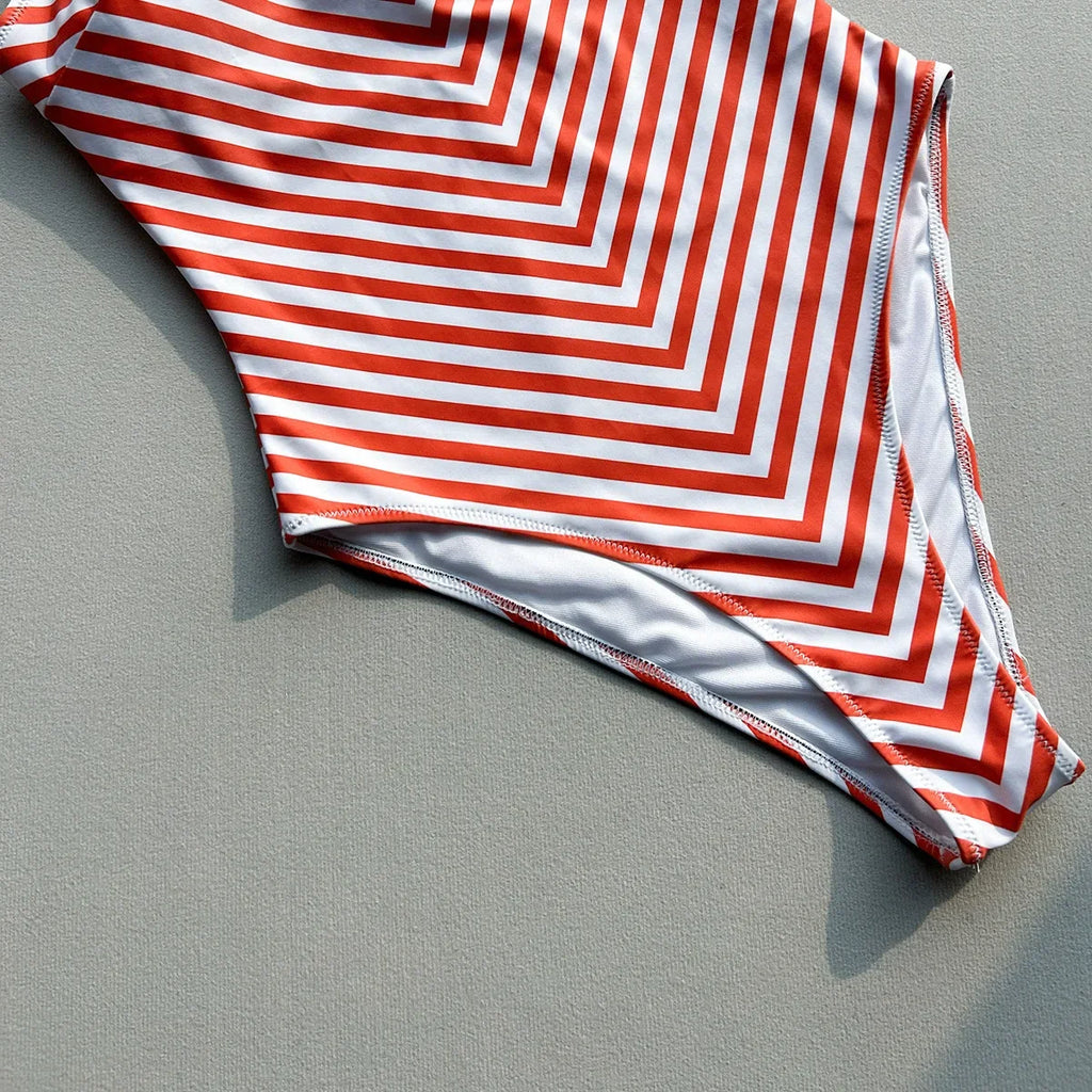 Vintage Red Striped One Piece Swimsuit 2026 Summer Push Up Padded Backless Bikini Beach Bathing Suit Pool Tummy Control Swimwear
