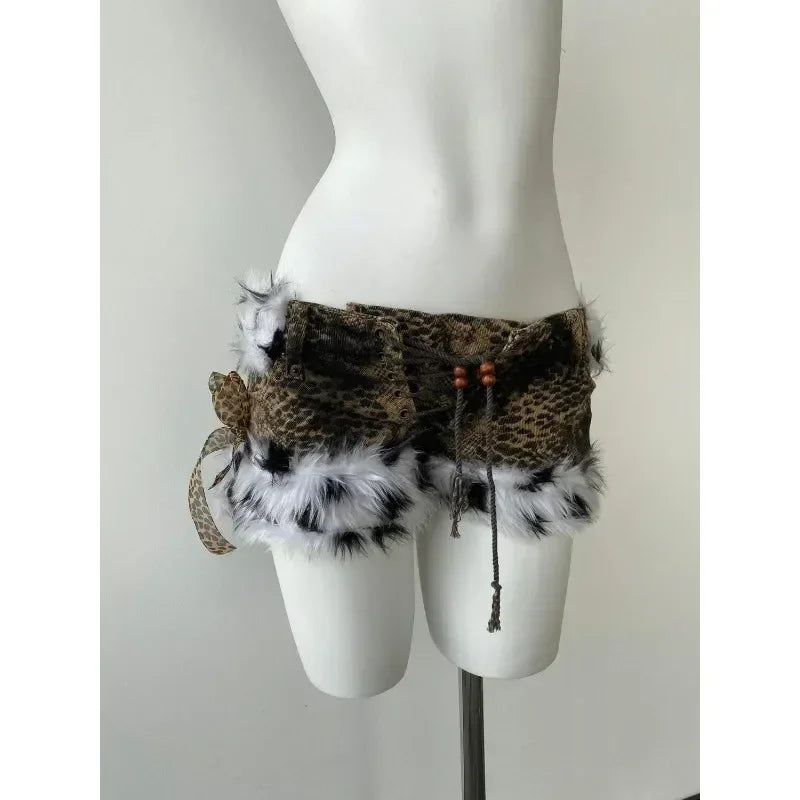 American millennial hottie y2k subculture leopard print casual shorts for women summer trendy burr high quality splicing shorts
