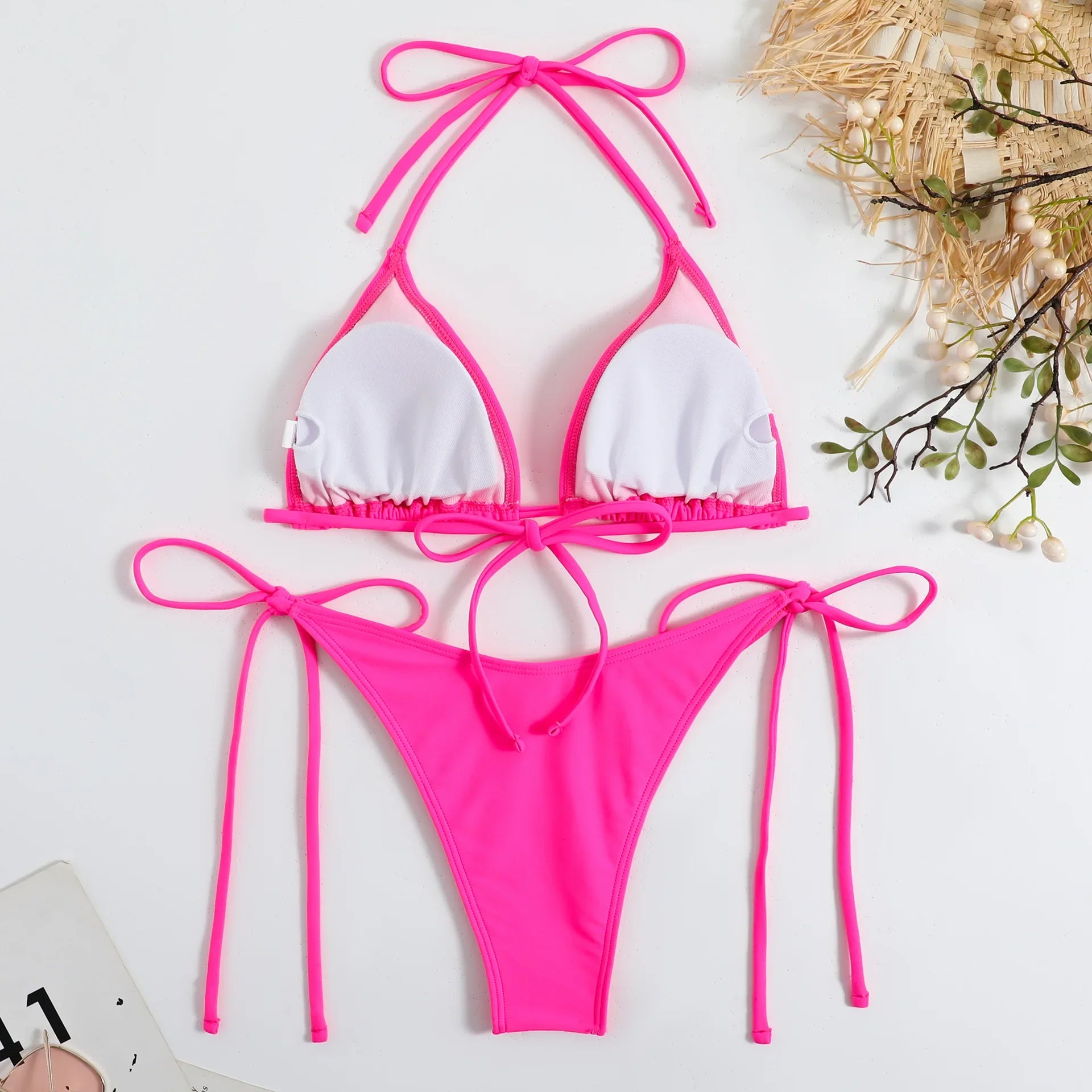 Sexy Brown Bikini 2026 Women Solid Red Halter Push Up Bra Tie Side Triangle Swimsuit Summer Bathing Suit Lace Up Micro Swimwear