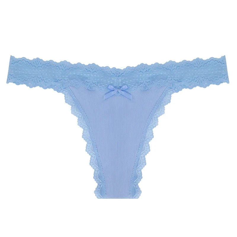 1pcs Low Waist Sexy Lace Elegant Lady thongs Underwear Solid Breathable Sexy Lingerie Floral Female Panty Bow Women's g-string
