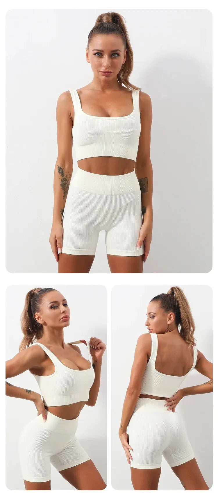 Seamless Yoga Sets Women Ribbed Activewear Girls Fitness Suits Workout Leggings Athletic Gym Shorts Sport Bras Running Top Set