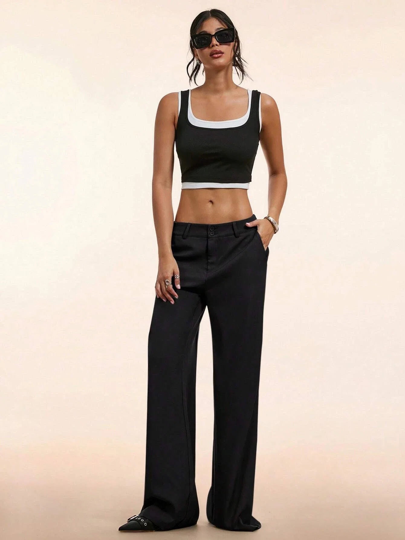 Women's Elegant Low Waist Personalized Slight Flared Leg Pants Casual Ribbed Wide Leg Mopping Trousers Streetwear 2025