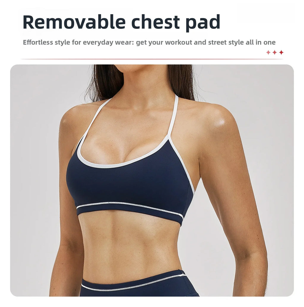 Yoga Bra U-Shaped Adjustable Shoulder Strap Cross Back Women Fitness Sports Bra Top Gym Yoga Athletic Tight Workout Jog Soft Pad
