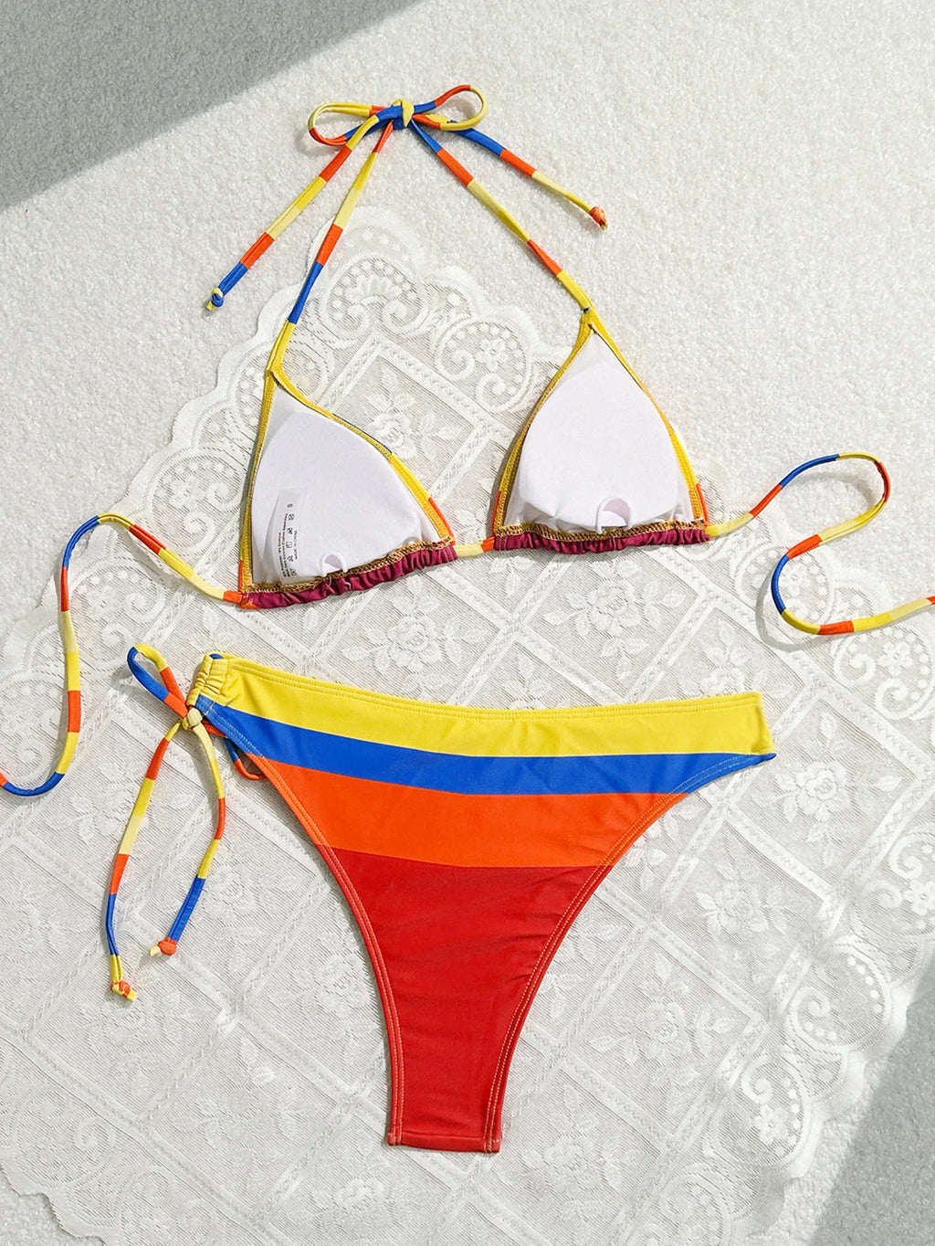 Women's Rainbow Color Bikini Set Sexy Beach Vacation Backless 2 Piece Swimsuit 2024 Summer Bathing Suit Bra Push Up Swimwear