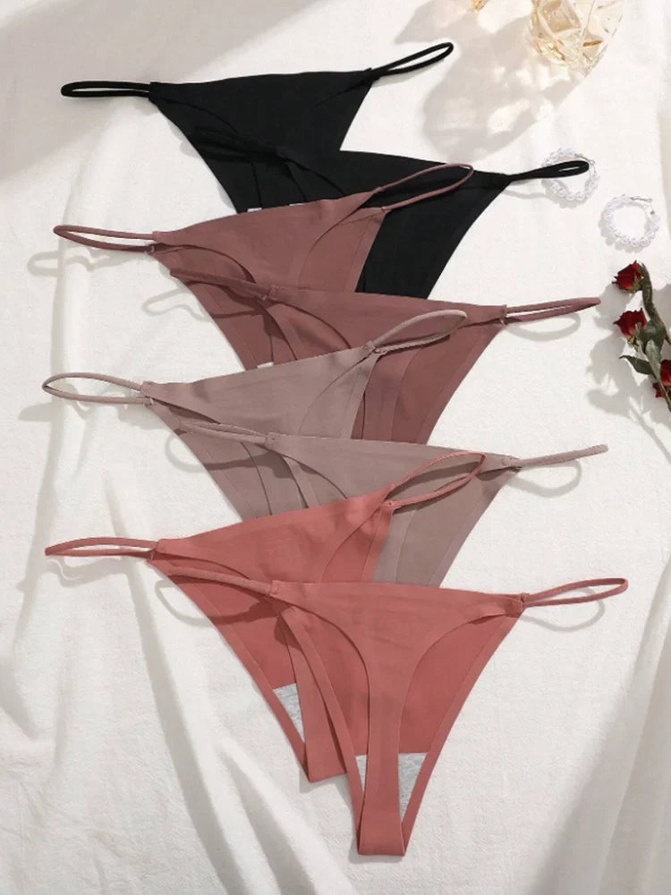 8Pcs/Set Seamless Thong Women Invisible Thin Strap Low Waist High Stretch Flexibility Panties Sexy Underwear Briefs T-back