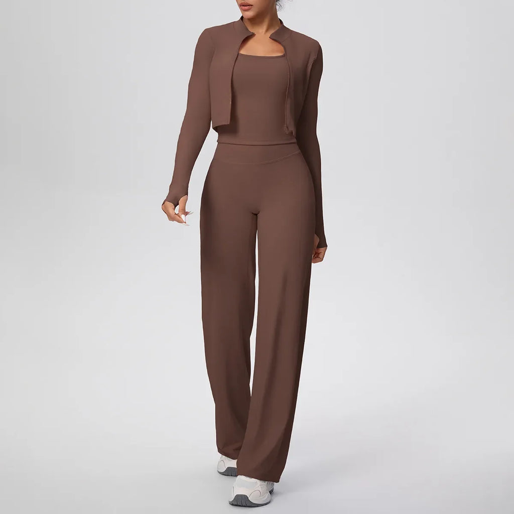 Yoga Set 3PCS Women Workout Sets Sportswear Gym Clothing Fitness zipper Long Sleeve High Waist Leggings Sports Suits Yoga Suit