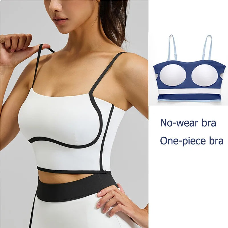 Summer Hot Sale Solid Color Women Fitness Bra Tights Yoga Vest High Strength Shockproof Gym Sports Top Push Up with Chest Pad