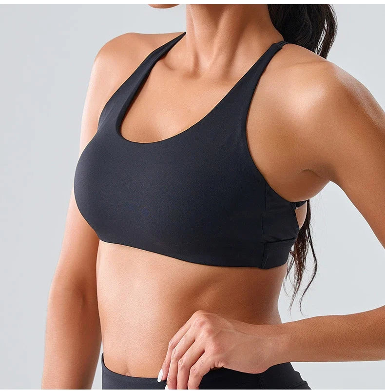 Beautiful Back Cross Back Women Bra Fitness Bra Tights Yoga Vest High Strength Shockproof Gym Sports Top Push Up With Chest Pad