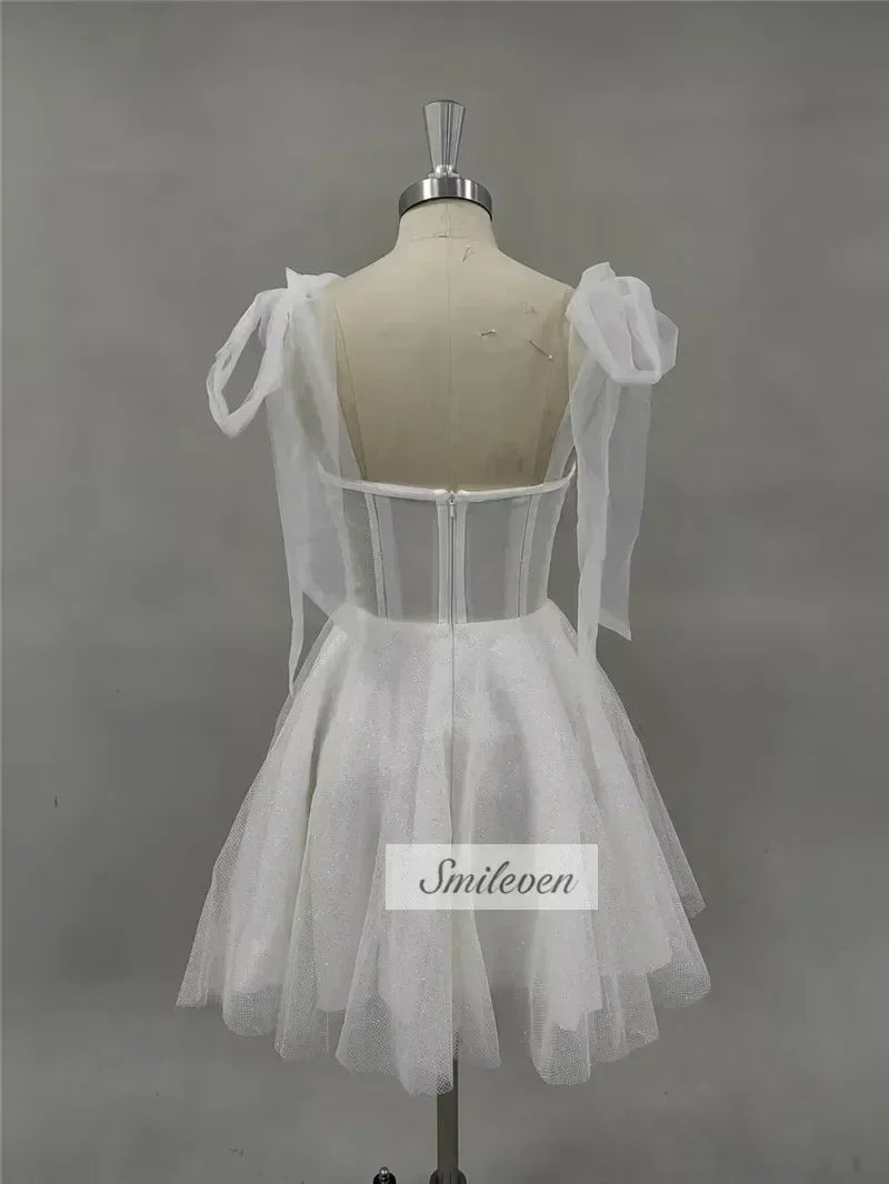 Smileven Short Wedding Dress A Line Sweetheart Neck Shiny Glitter Bride Dresses Mini Bows Strap Vestido de novia 2024 Customized