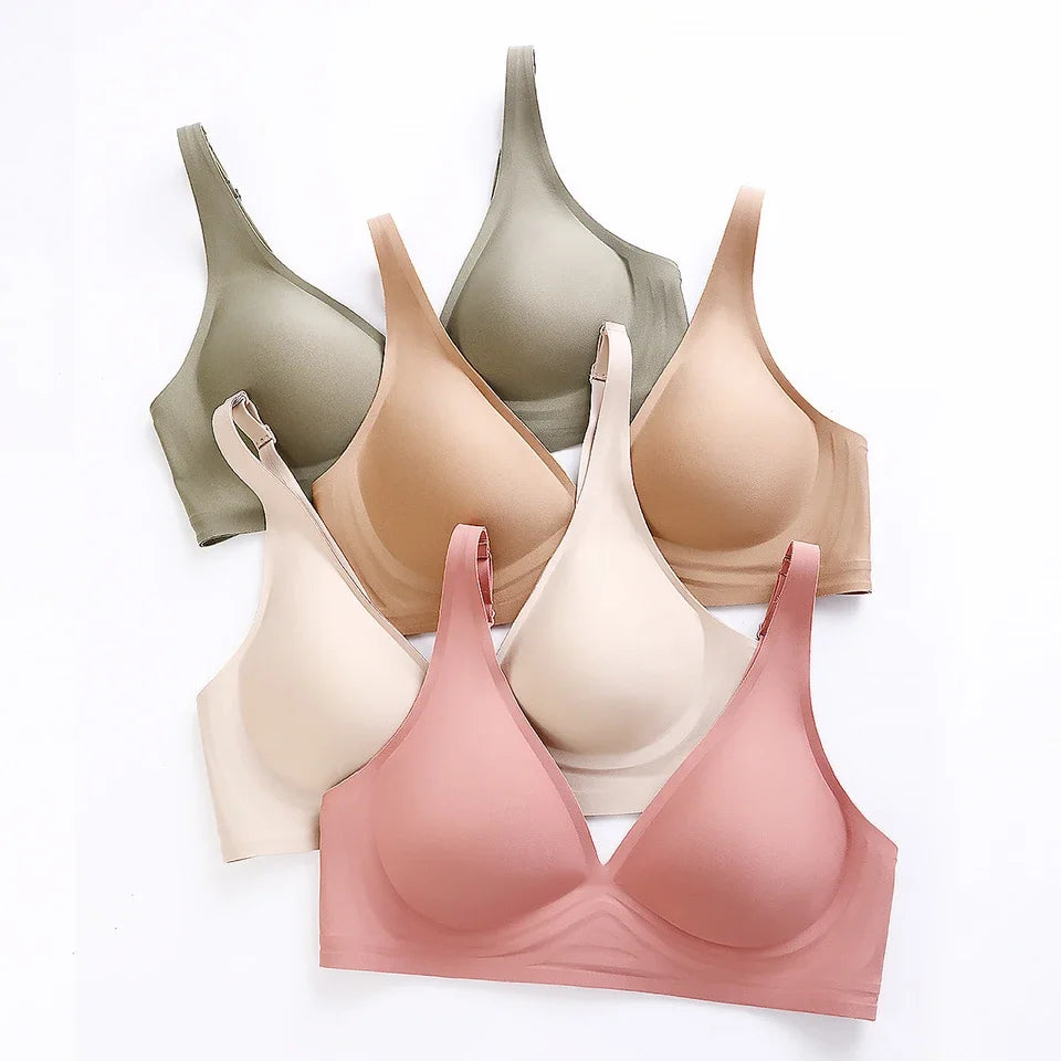 Deep V Jelly Bras Wireless Comfortable Supportive Bra No Underwire Push Up Bralette Seamless Underwear for Women