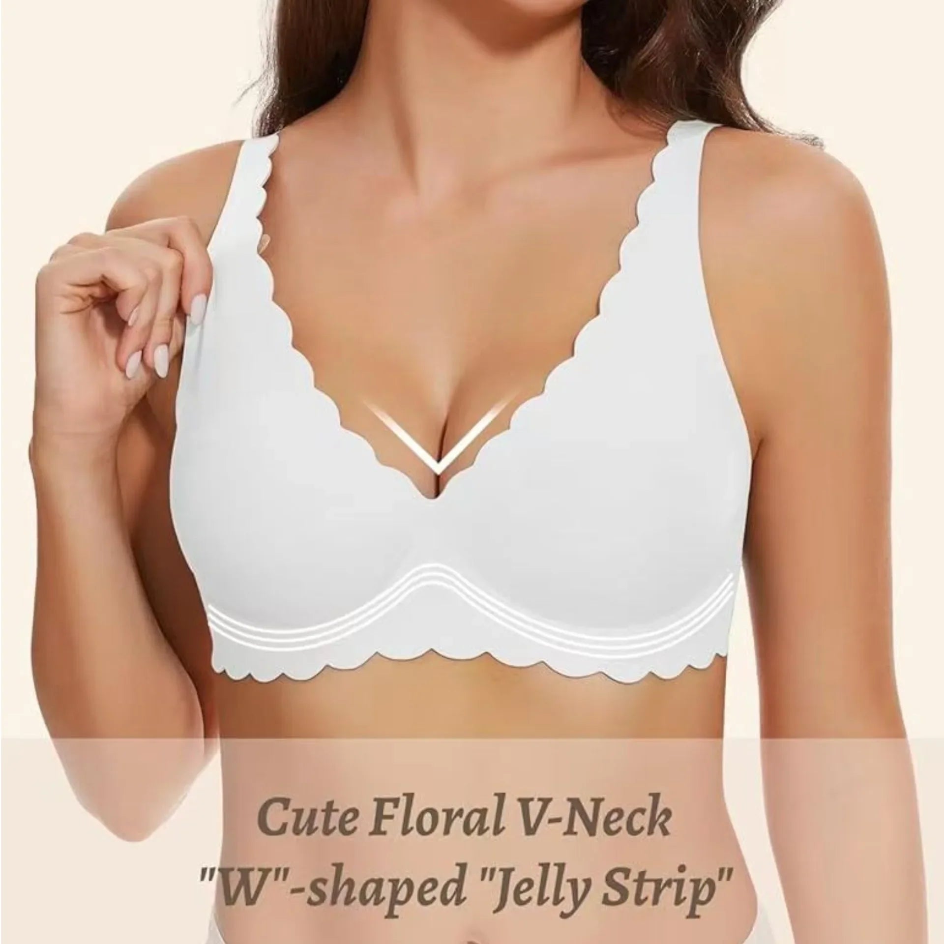 Women's Deep V Wave Seamless Jelly Bra Wire-free Seamless Bra Thin Mold 3/4 Cup Bra Comfortable Plus Size Push-up Underwear