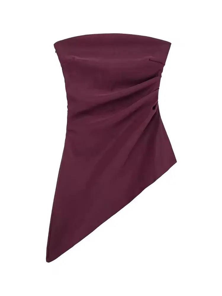 HH Elegant Women's Strapless Ruched Side Top Asymmetrical Hem Crop Tube Top for Vacation Wedding Guest Evening Wear