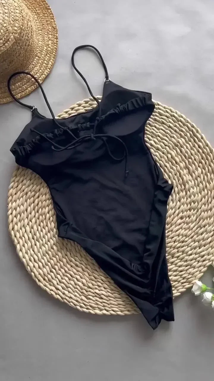 Sexy Black One Piece Swimsuit for Women 2024 Hollow Out Backless Bandage High Waist Monokini Bikini Beach Bathing Suit Swimwear