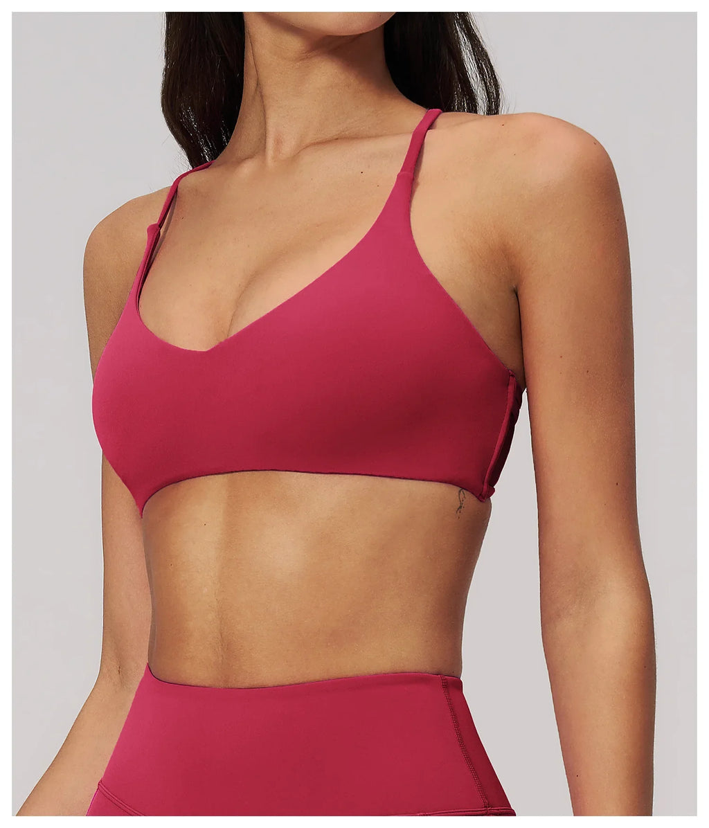 Summer U-Shaped Multi-Strap Cross Back Women Pilates Fitness Sports Bra Top Gym Yoga Athletic Tight Workout Jog With Chest Pad